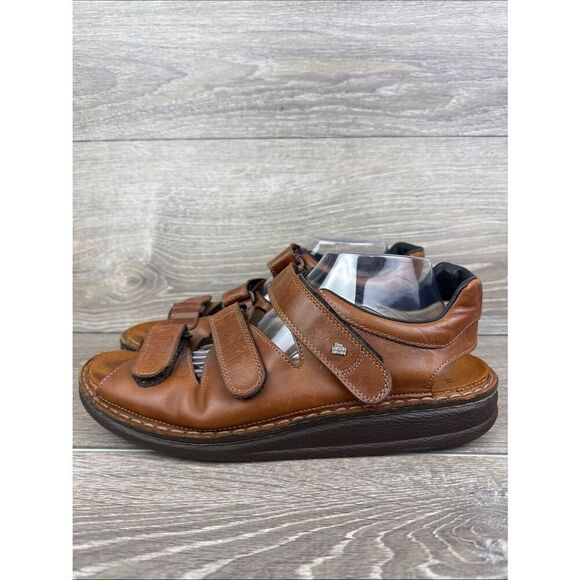 Finn Comfort Tunis Men’s Sz 11/EU 44 Brown Leather 3 Strap Hook & Loop Sandals main image 11